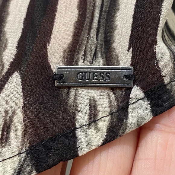 Guess London Sleeve Sheer Button Up Blouse with Roll Tab Sleeves, Large - Picture 8 of 13